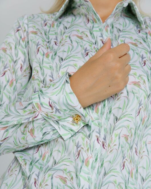 Женская рубашка с растительным принтом с манжетой под запонки  - 8618 от byME 