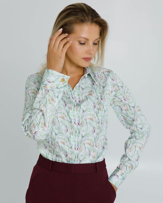 Женская рубашка с растительным принтом с манжетой под запонки  - 8618 от byME 
