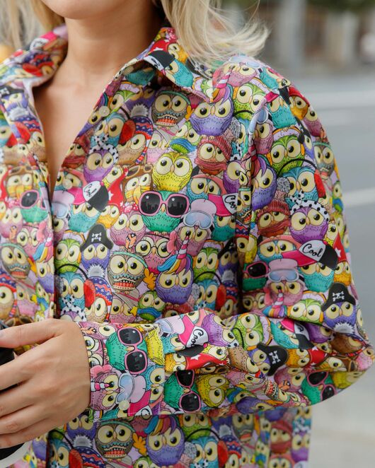 Женская рубашка  принт совы с универсальной манжетой в прямом силуэте - 8626 от ByME 