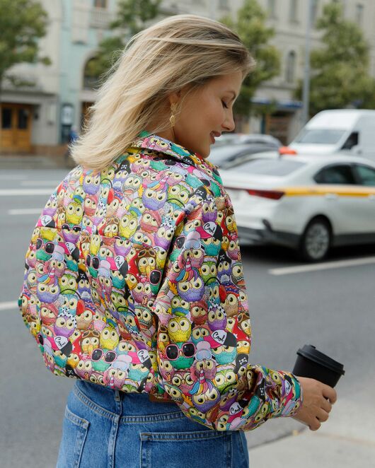 Женская рубашка  принт совы с универсальной манжетой в прямом силуэте - 8626 от ByME 