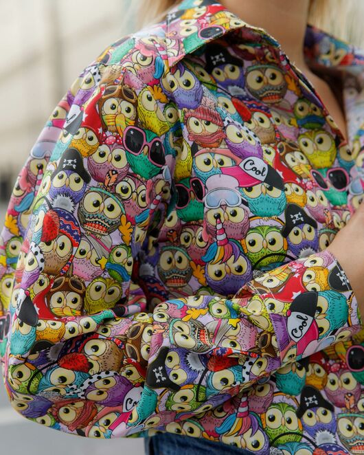 Женская рубашка  принт совы с универсальной манжетой в прямом силуэте - 8626 от ByME 