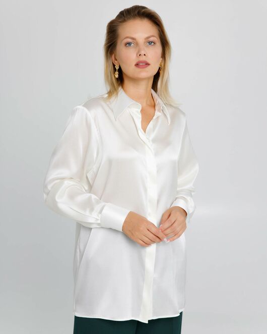 Женская рубашка из натурального шелка  с универсальной манжетой- 8630 от byME 