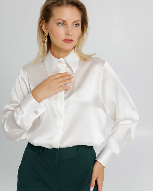 Женская рубашка из натурального шелка  с универсальной манжетой- 8630 от byME 
