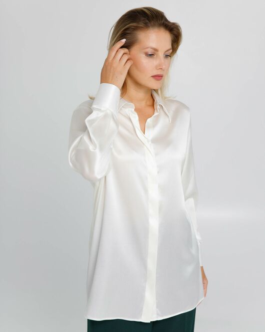 Женская рубашка из натурального шелка  с универсальной манжетой- 8630 от byME 