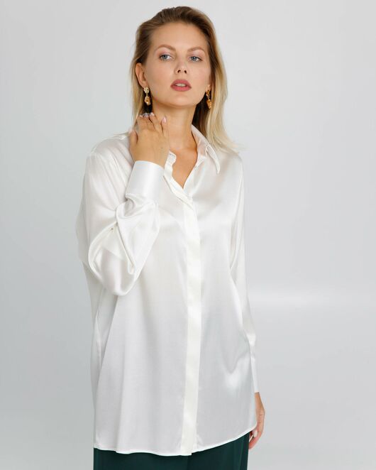 Женская рубашка из натурального шелка  с универсальной манжетой- 8630 от byME 