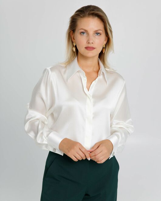 Женская рубашка из натурального шелка  с универсальной манжетой- 8630 от byME 