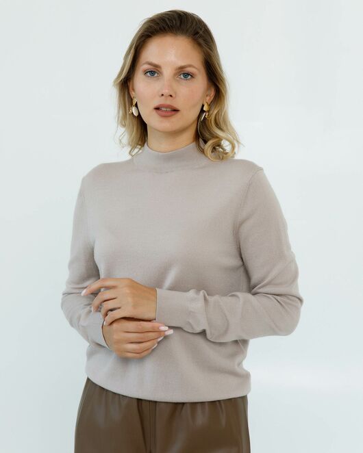 Джемпер из шерсти мериноса тонкой вязки бежевый от byME 