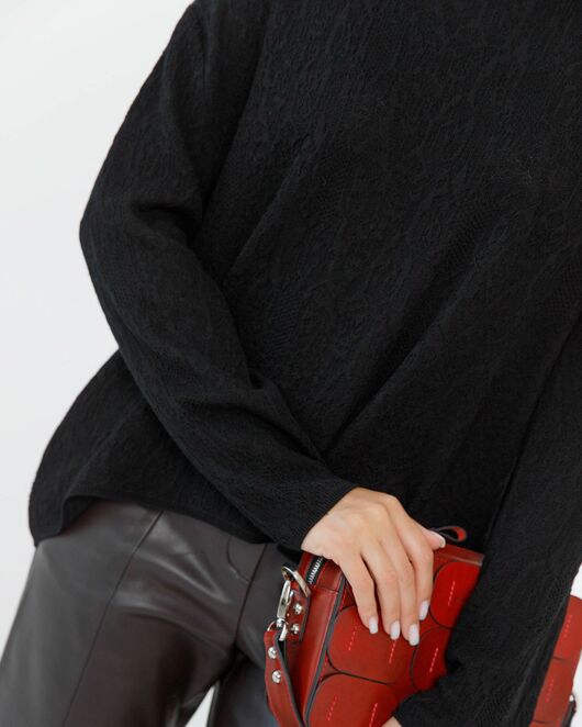 Джемпер из шерсти мериноса тонкой вязки черный фактурный от byME 