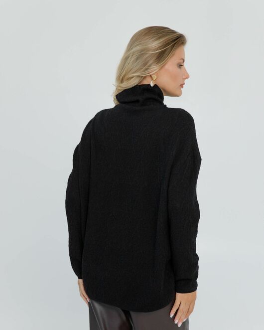 Джемпер из шерсти мериноса тонкой вязки черный фактурный от byME 