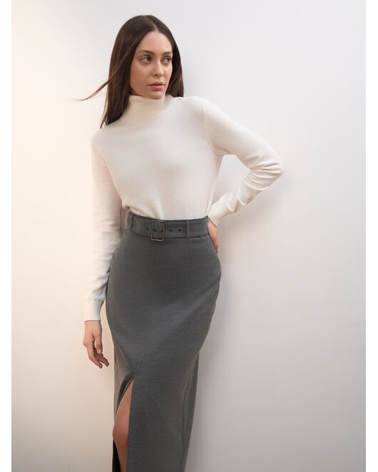 Юбка-карандаш женская со съемным поясом серая от  