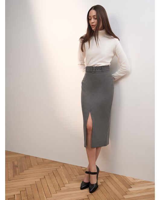 Юбка-карандаш женская со съемным поясом серая от  