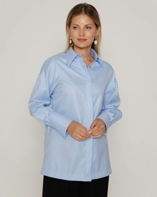 Женская рубашка с высоким манжетом голубая - 8500N от ByME 