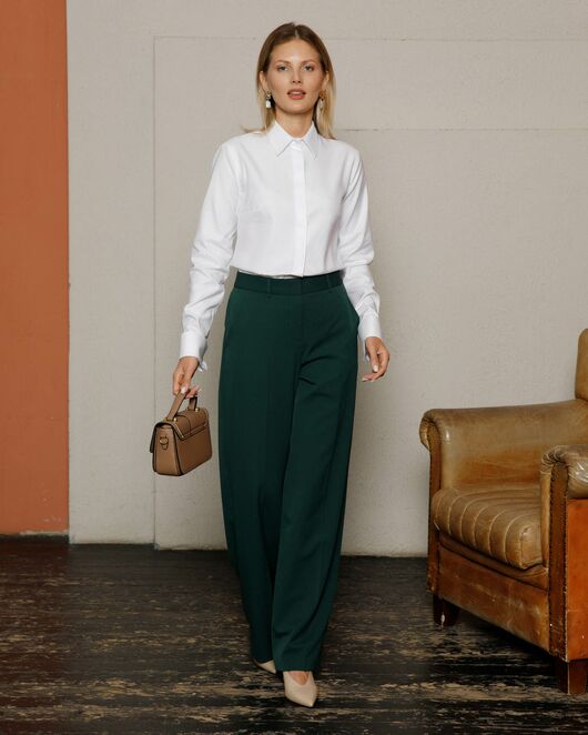 Женская рубашка под запонку белая фактура твилл - 8592 от byME 