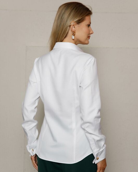 Женская рубашка под запонку белая фактура твилл - 8592 от byME 