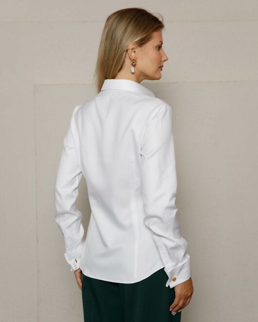 Женская рубашка под запонку белая фактура твилл - 8592 от byME 