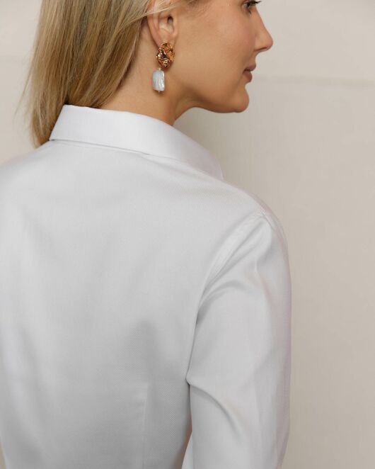 Женская рубашка под запонку белая фактура твилл - 8592 от byME 