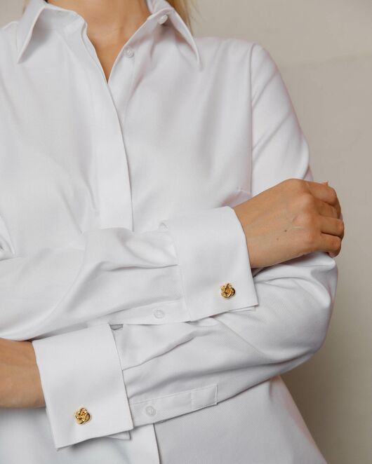 Женская рубашка под запонку белая фактура твилл - 8592 от byME 