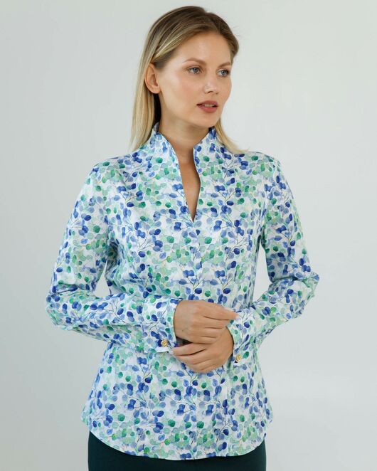 Женская рубашка под запонки воротник стойка принт акварель - 8606 от byME 
