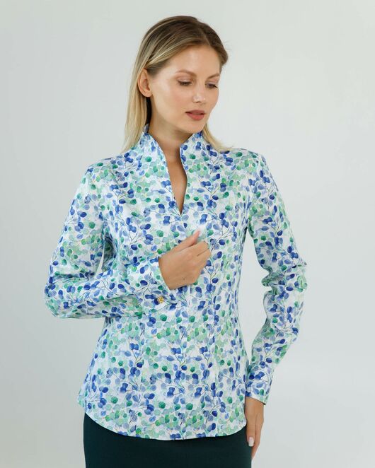 Женская рубашка под запонки воротник стойка принт акварель - 8606 от byME 
