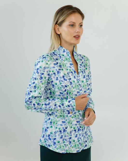 Женская рубашка под запонки воротник стойка принт акварель - 8606 от byME 