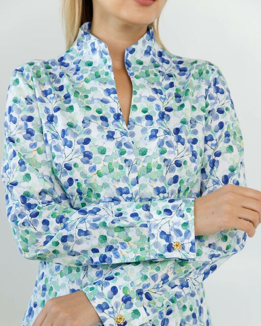 Женская рубашка под запонки воротник стойка принт акварель - 8606 от byME 