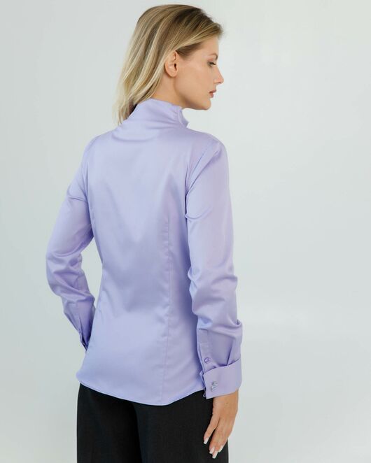 Женская рубашка под запонки воротник стойка лилового цвета - 8608 от  