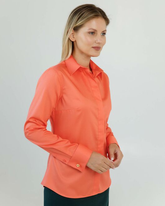 Женская рубашка полуприталенная под запонки в оранжевом цвете - 8619 от byME 
