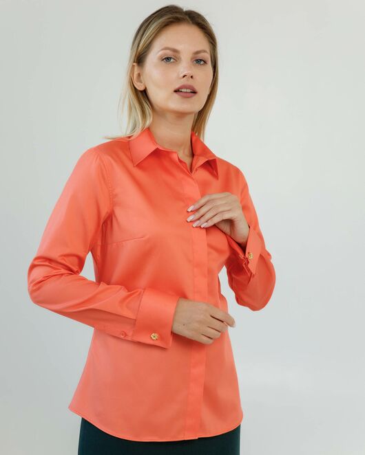 Женская рубашка полуприталенная под запонки в оранжевом цвете - 8619 от byME 