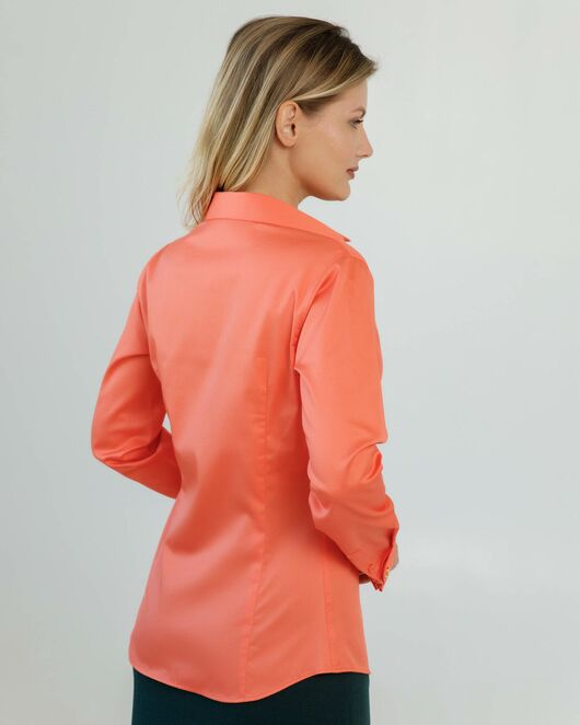 Женская рубашка полуприталенная под запонки в оранжевом цвете - 8619 от byME 