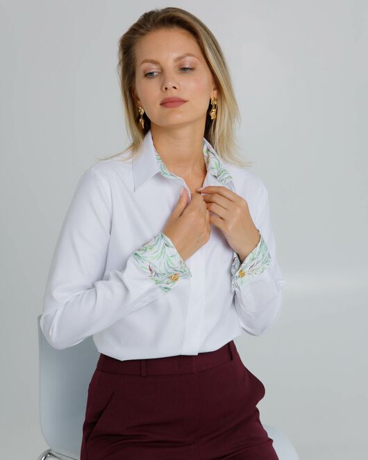 Женская рубашка под запонки с яркой отделкой из премиального хлопка двойное кручение нити- 8624 от byME 