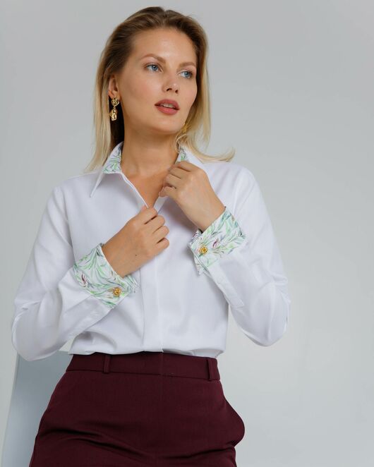 Женская рубашка под запонки с яркой отделкой из премиального хлопка двойное кручение нити- 8624 от byME 