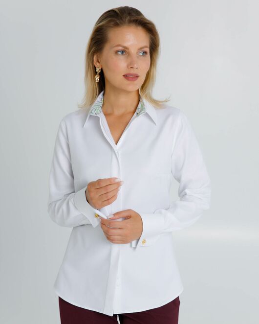 Женская рубашка под запонки с яркой отделкой из премиального хлопка двойное кручение нити- 8624 от byME 