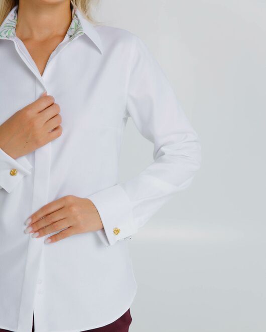 Женская рубашка под запонки с яркой отделкой из премиального хлопка двойное кручение нити- 8624 от byME 