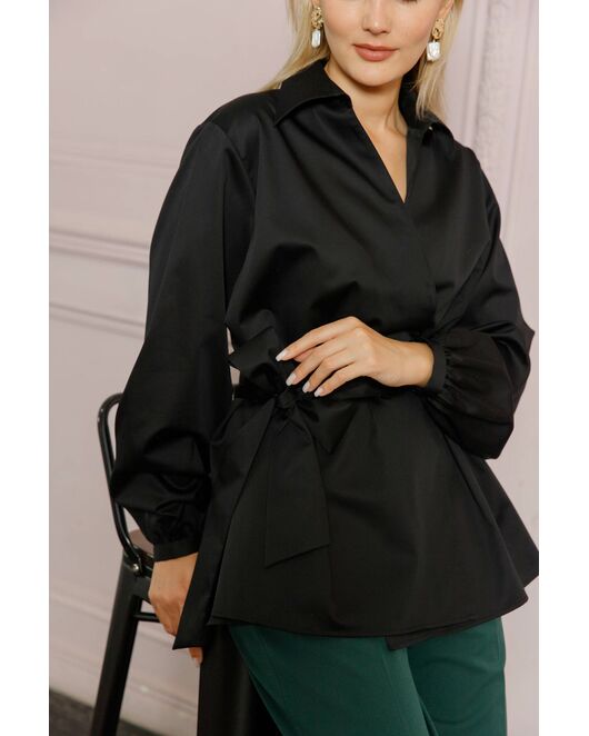 Женская рубашка на запа́х с поясом черная - 8642 от byME 