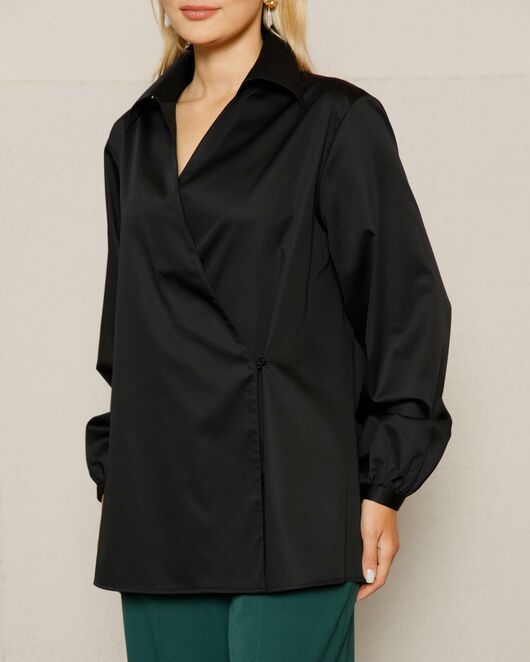 Женская рубашка на запа́х с поясом черная - 8642 от byME 