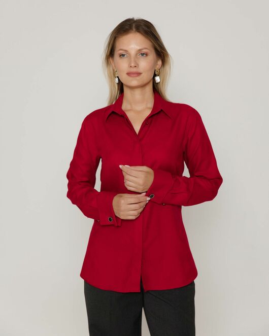 Женская рубашка под запонку из фактурной ткани бордовая- 8657 от byME 