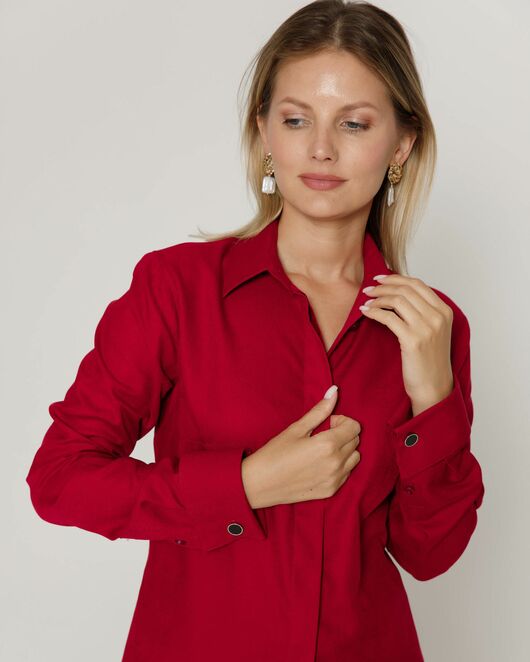 Женская рубашка под запонку из фактурной ткани бордовая- 8657 от byME 