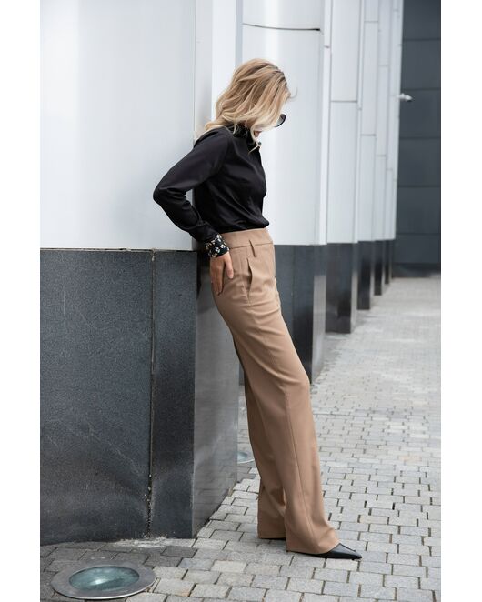 Женская рубашка под запонку приталенная черная - 8663 от byME 