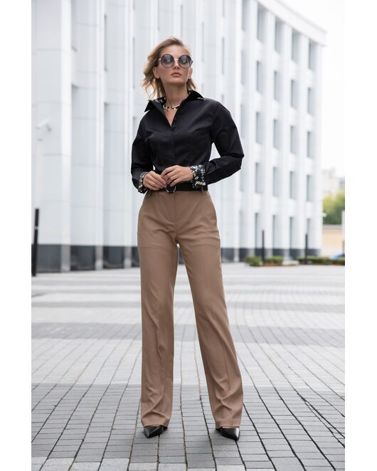 Женская рубашка под запонку приталенная черная - 8663 от byME 