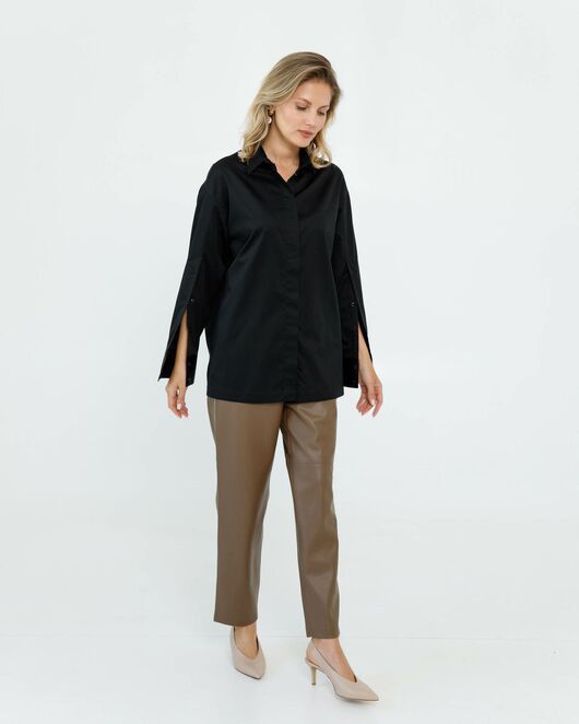 Женская рубашка из хлопка сатинового плетения с пуговицами на рукавах- 8672 от byME 
