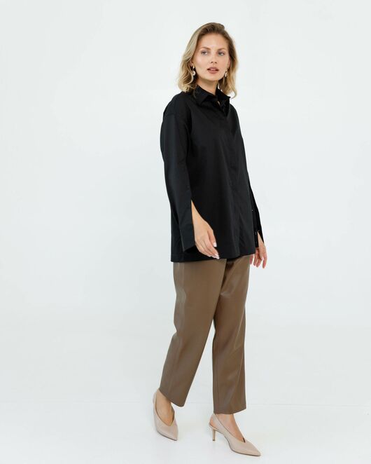 Женская рубашка из хлопка сатинового плетения с пуговицами на рукавах- 8672 от byME 