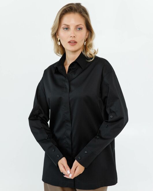 Женская рубашка из хлопка сатинового плетения с пуговицами на рукавах- 8672 от byME 