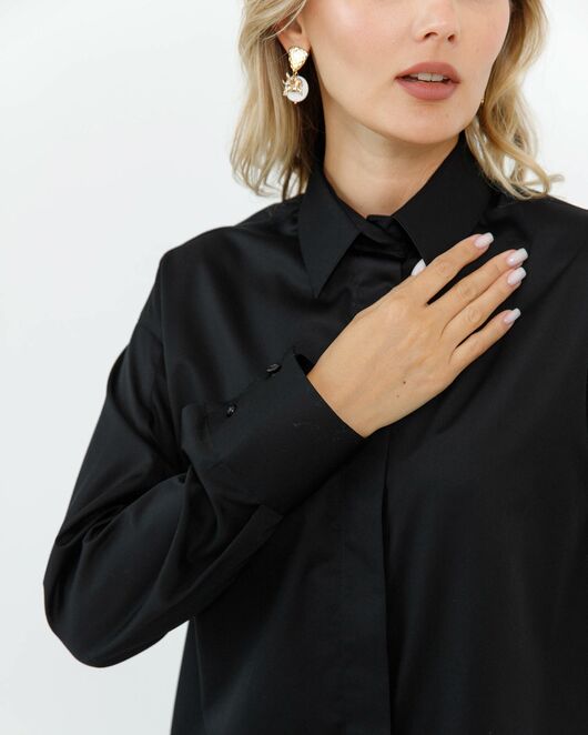 Женская рубашка из хлопка сатинового плетения с пуговицами на рукавах- 8672 от byME 