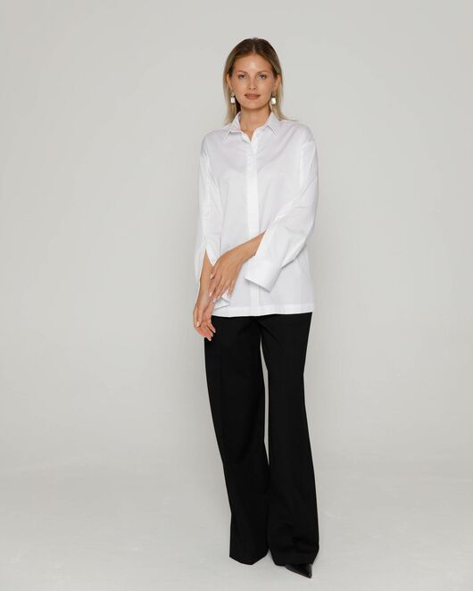 Женская рубашка из хлопка сатинового плетения с пуговицами на рукавах- 8673 от byME 