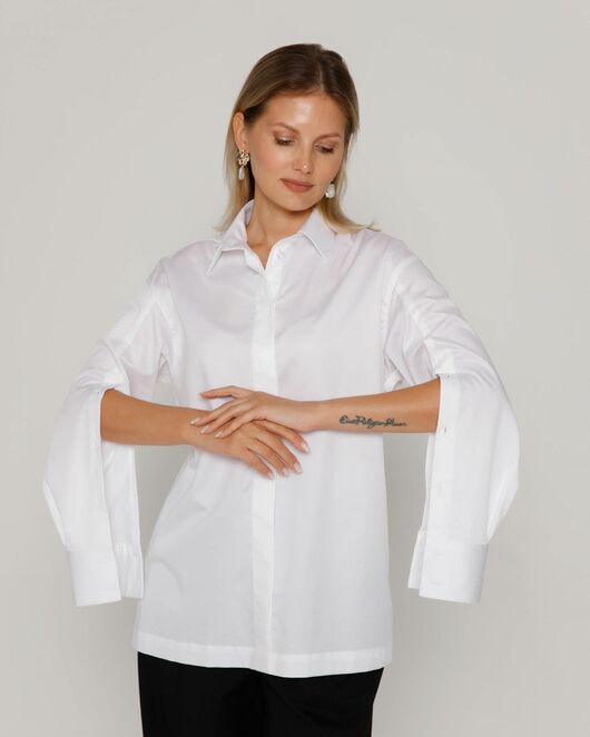 Женская рубашка из хлопка сатинового плетения с пуговицами на рукавах- 8673 от byME 