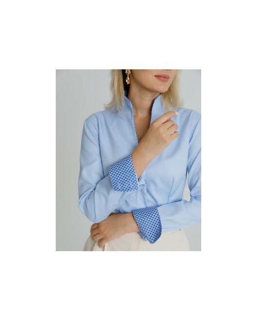 Женская рубашка воротник стойка под пуговицы с отделкой - 8588 от ByME 