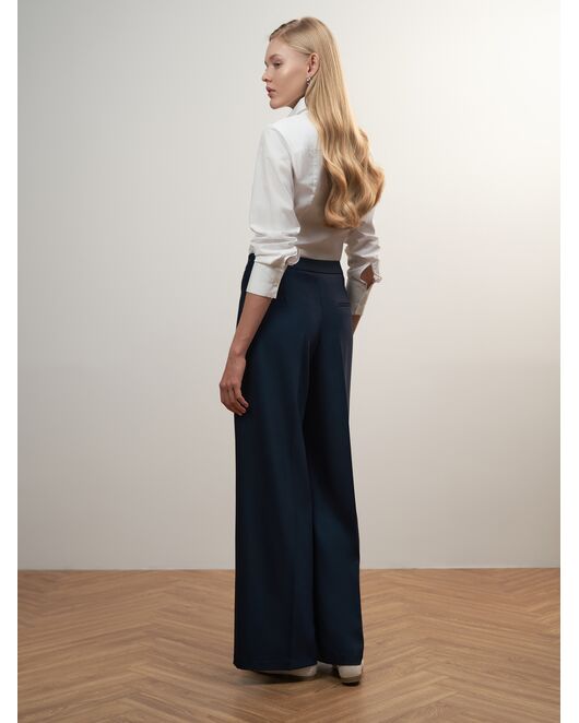 Брюки женские с высокой посадкой темно-синие от byME 