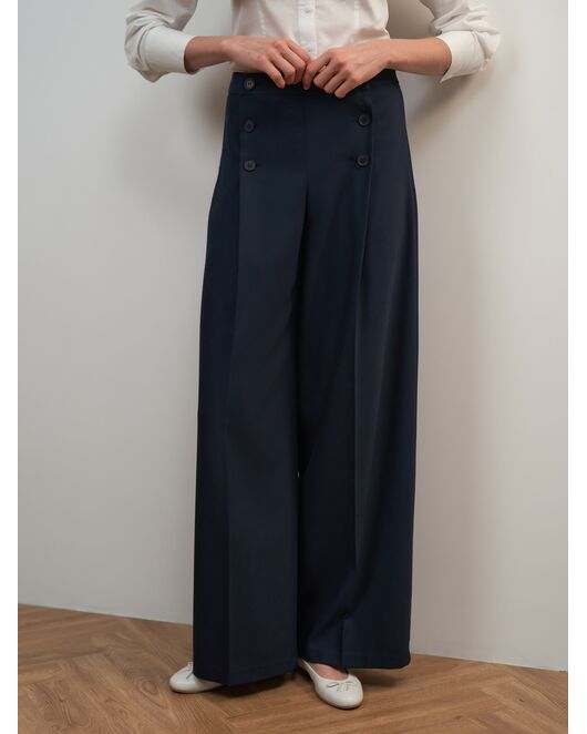 Брюки женские с высокой посадкой темно-синие от byME 