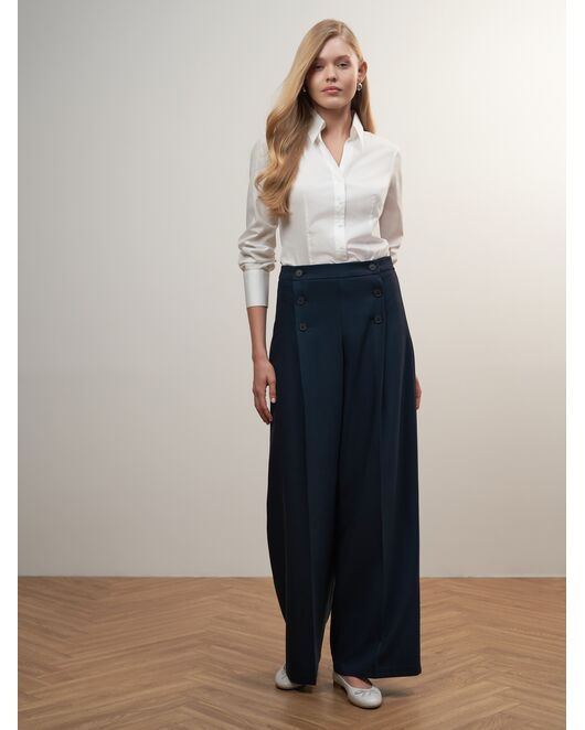 Брюки женские с высокой посадкой темно-синие от byME 