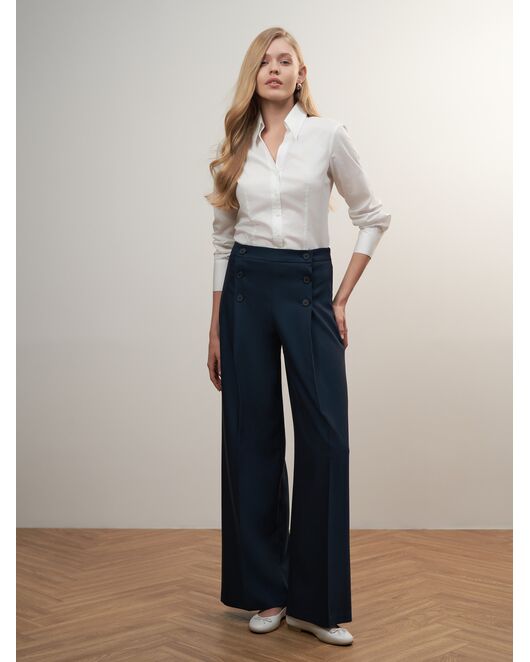 Брюки женские с высокой посадкой темно-синие от byME 